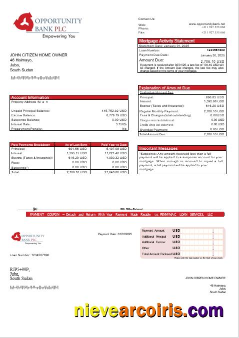 South Sudan Opportunity bank mortgage statement